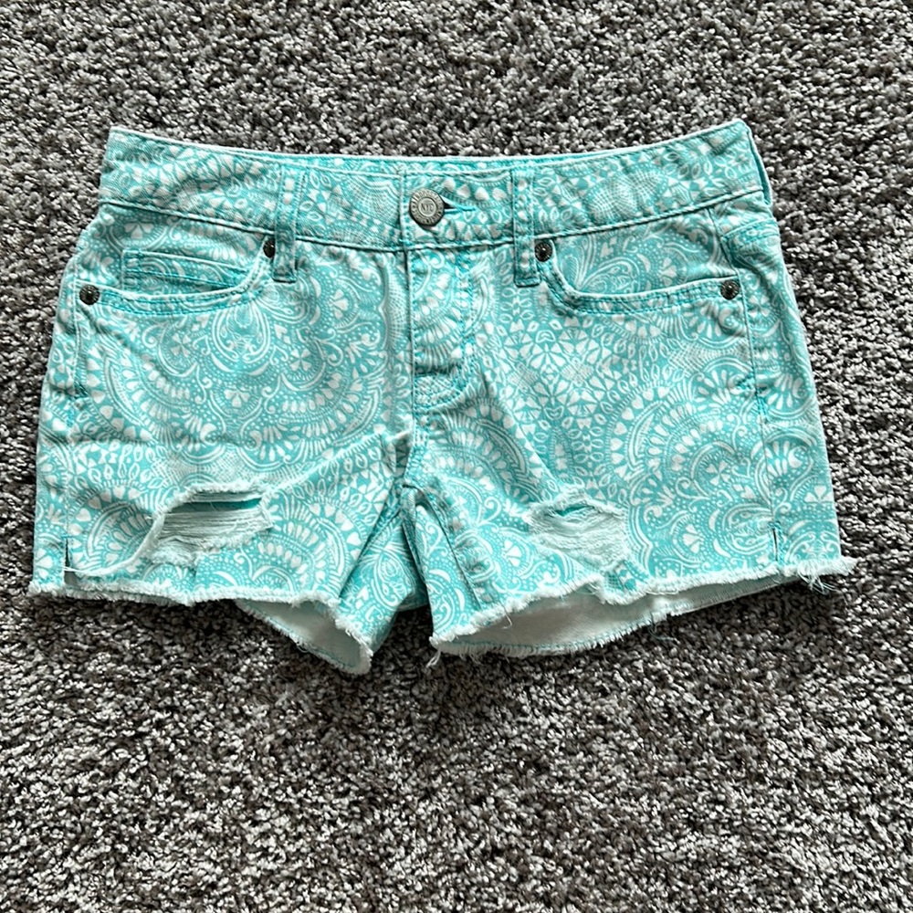 Aeropostale Teal with white detailing Jean shorts. Size 00.